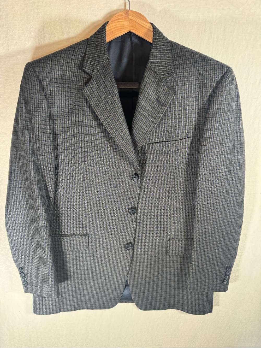 Vintage Burberry London Kensington Wool Cashmere Sports Coat 43R Navy Gray
